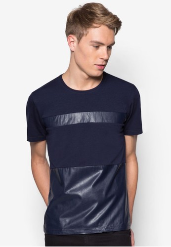 PU拼接設計TEE、服飾、素色T恤ZALORAPU拼接設計TEENT$399最新優惠