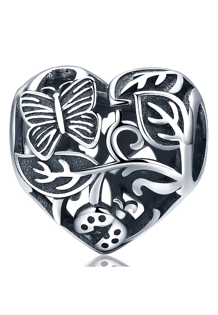 925 Signature 925 SIGNATURE Solid 925 Sterling Silver Butterfly Garden Heart Charm