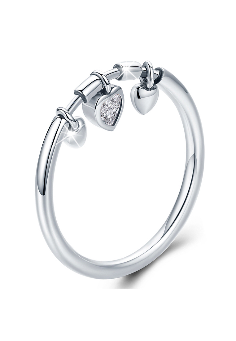 925 Signature 925 SIGNATURE Solid 925 Sterling Silver Love Craze Heart Charm Ring