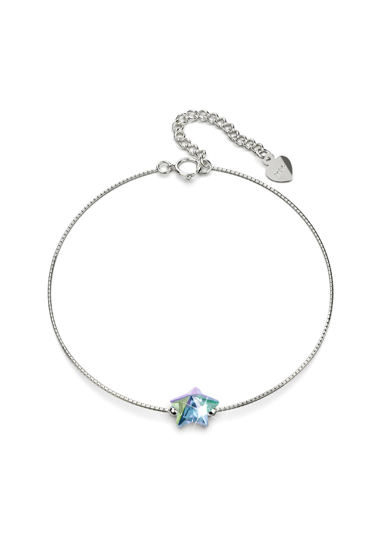 925 Signature 925 SIGNATURE Solid 925 Sterling Silver Star-Shaped Single Stone White Gold Filled Bracelet Embellished with Crystals from SWAROVSKI®