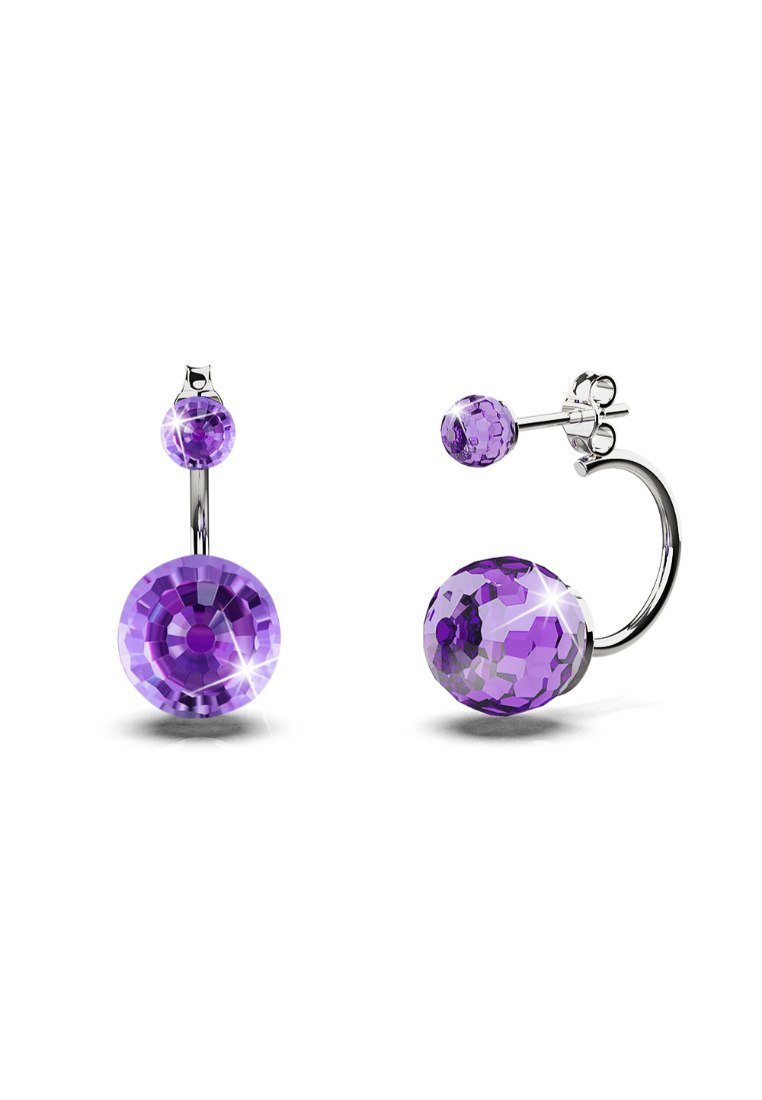 925 Signature 925 SIGNATURE Solid 925 Sterling Silver Duo Violet Stone Oval Stud Earrings Embellished with Crystals from SWAROVSKI®