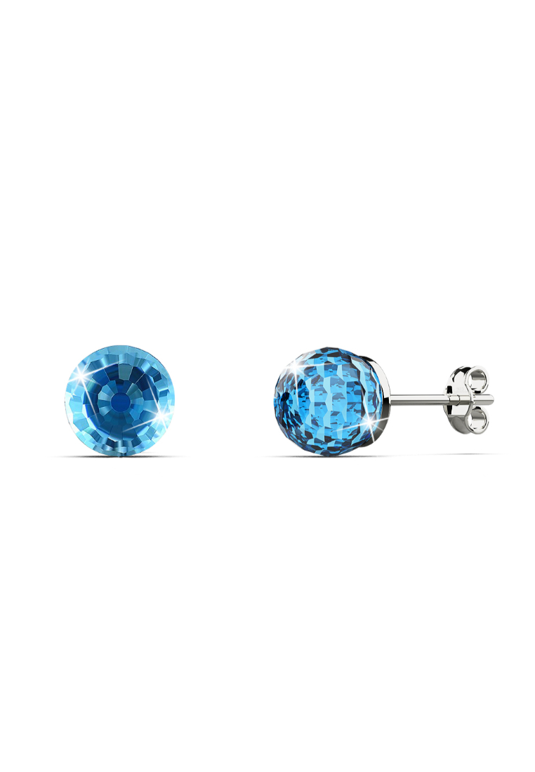 925 Signature 925 SIGNATURE Solid 925 Sterling Silver Aquamarine Blue Oval Stud Earrings Embellished with Crystals from SWAROVSKI®