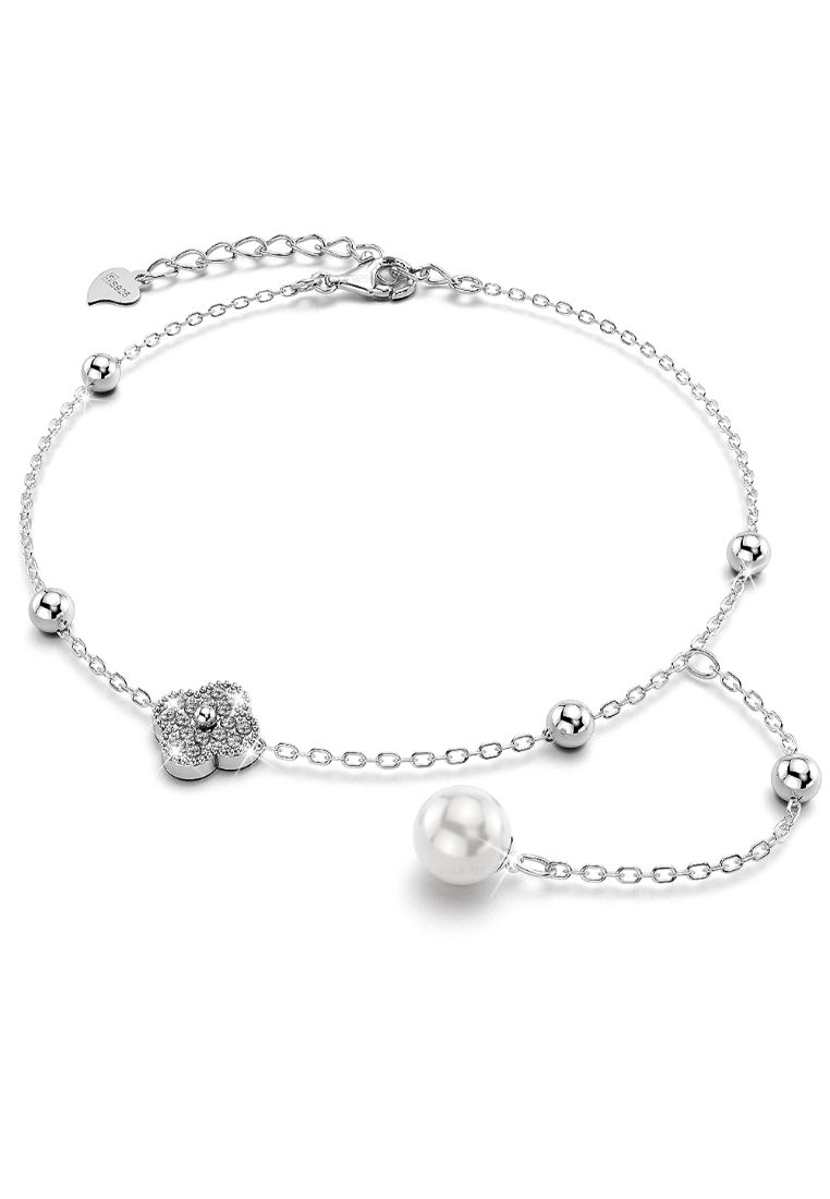 925 Signature 925 SIGNATURE Diamonelle Clover Pearl Charm Bracelet-Silver