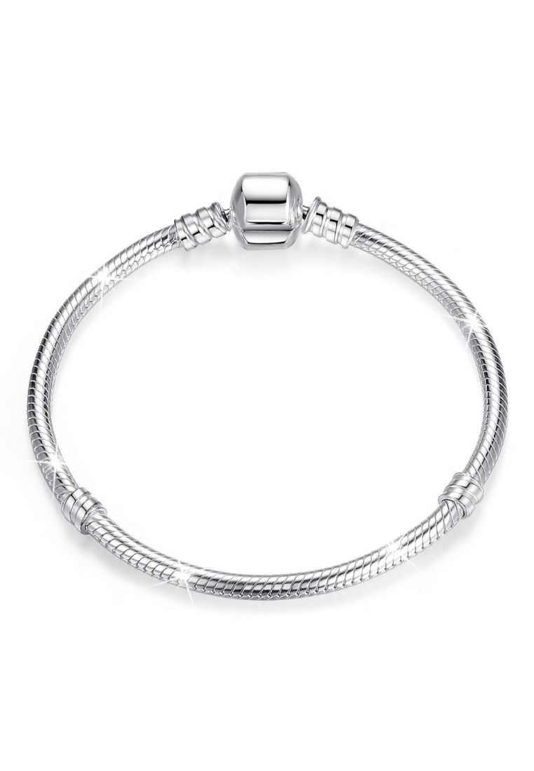 925 Signature 925 SIGNATURE Solid 925 Sterling Silver Barrel Clasp Snake Chain Bracelet