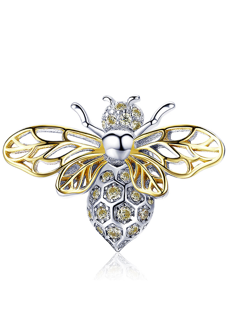 925 Signature 925 SIGNATURE Solid 925 Sterling Silver Faint Yellow Bee CZ Charm