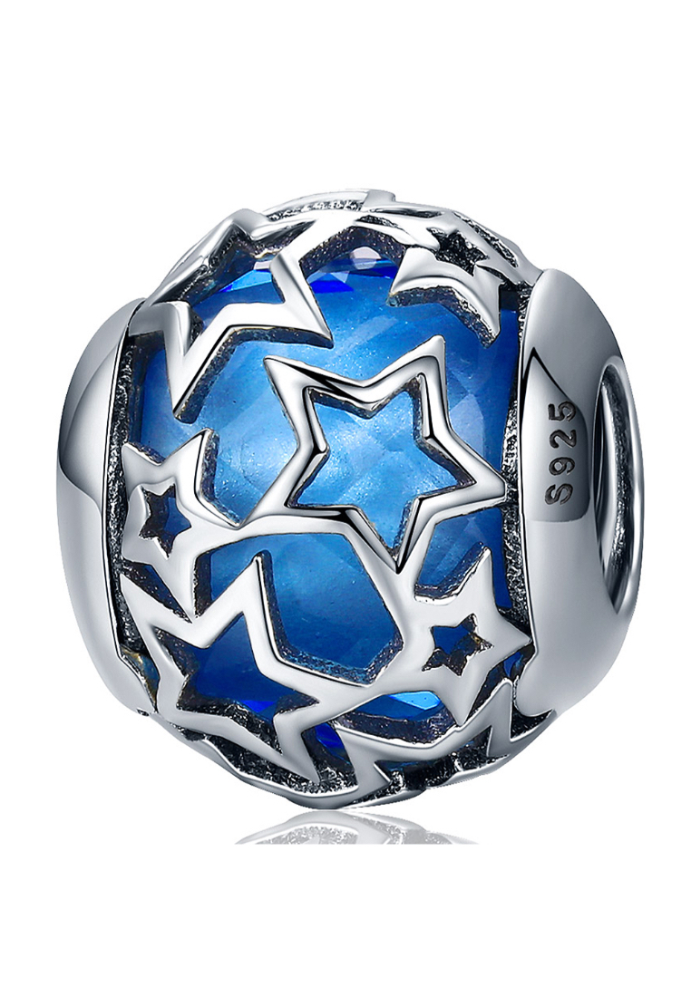 925 Signature 925 SIGNATURE Solid 925 Sterling Silver Sky Blue Stars CZ Charm