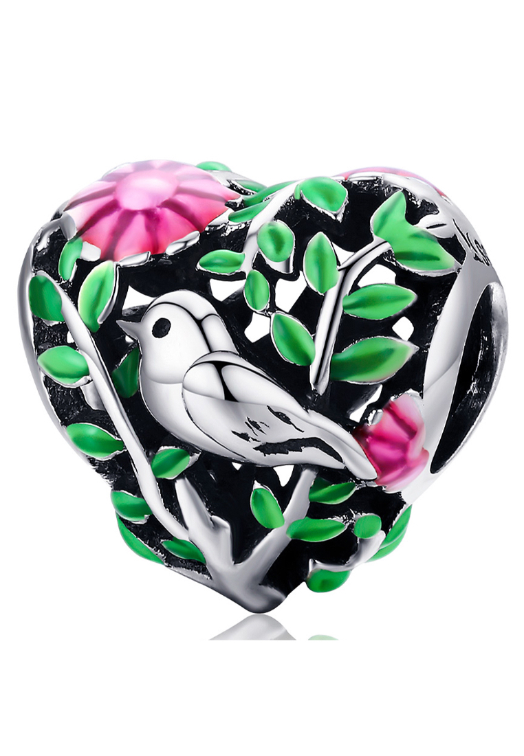925 Signature 925 SIGNATURE Solid 925 Sterling Silver Bird In A Heart Charm