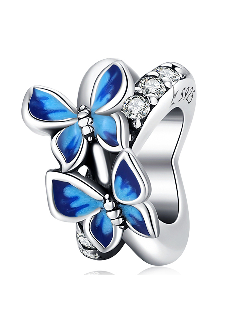 925 Signature 925 SIGNATURE Solid 925 Sterling Silver Twin Blue Inlay Butterfly Charm