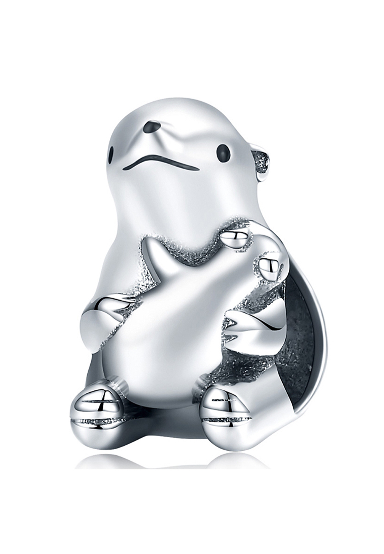 925 Signature 925 SIGNATURE Solid 925 Sterling Silver Baby and Mama Beaver Animal Hugging Charm