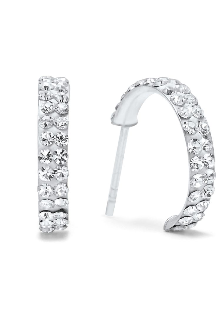 925 Signature 925 SIGNATURE Crystal C Hoop Earrings-Silver/Clear