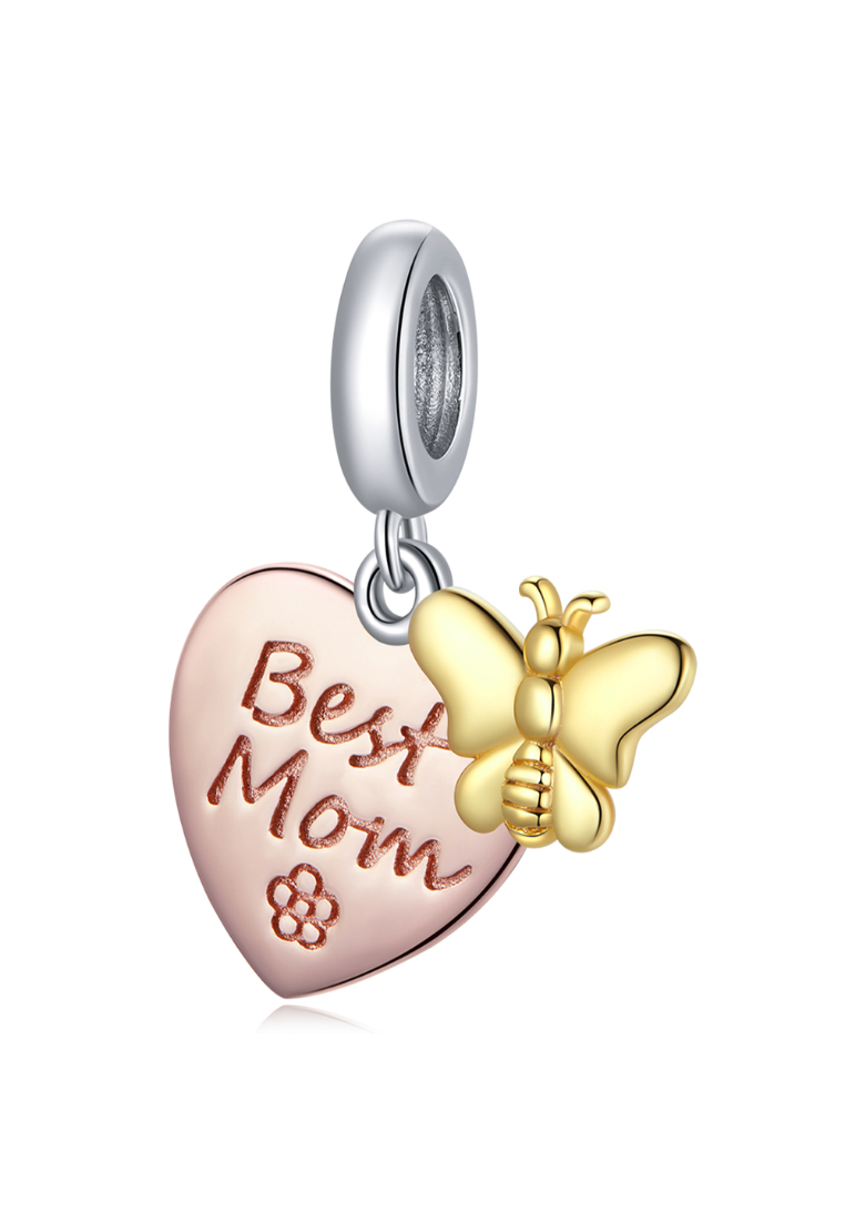 925 Signature 925 SIGNATURE Solid 925 Sterling Silver Best Mom Heart and Butterfly Charm
