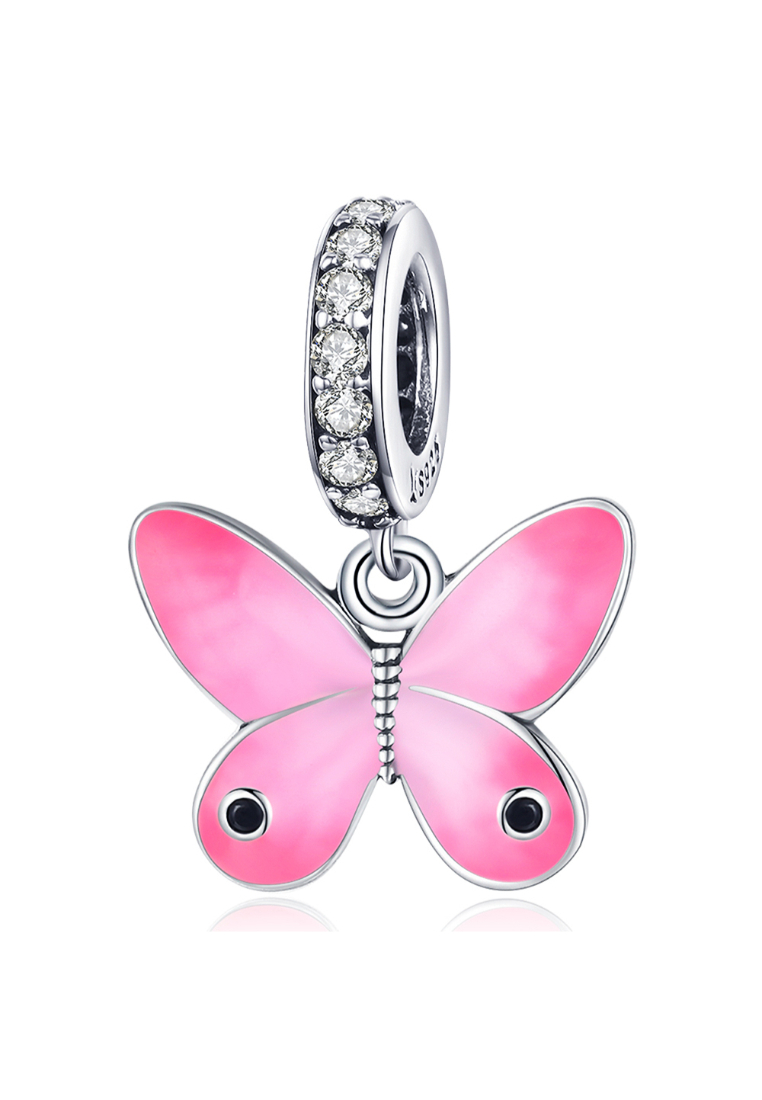 925 Signature 925 SIGNATURE Solid 925 Sterling Silver Pink Sweet Butterfly Charm