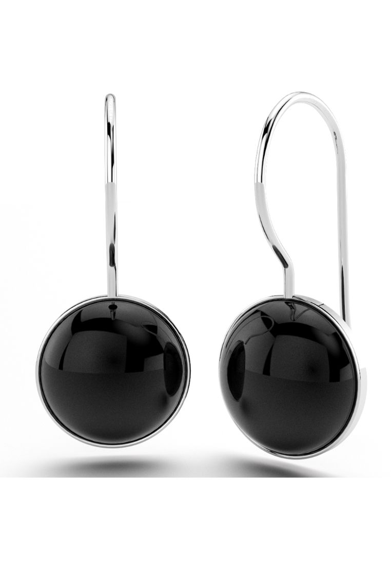 925 Signature 925 SIGNATURE Black Onyx Earrings - Round Cabochon-Silver/Black