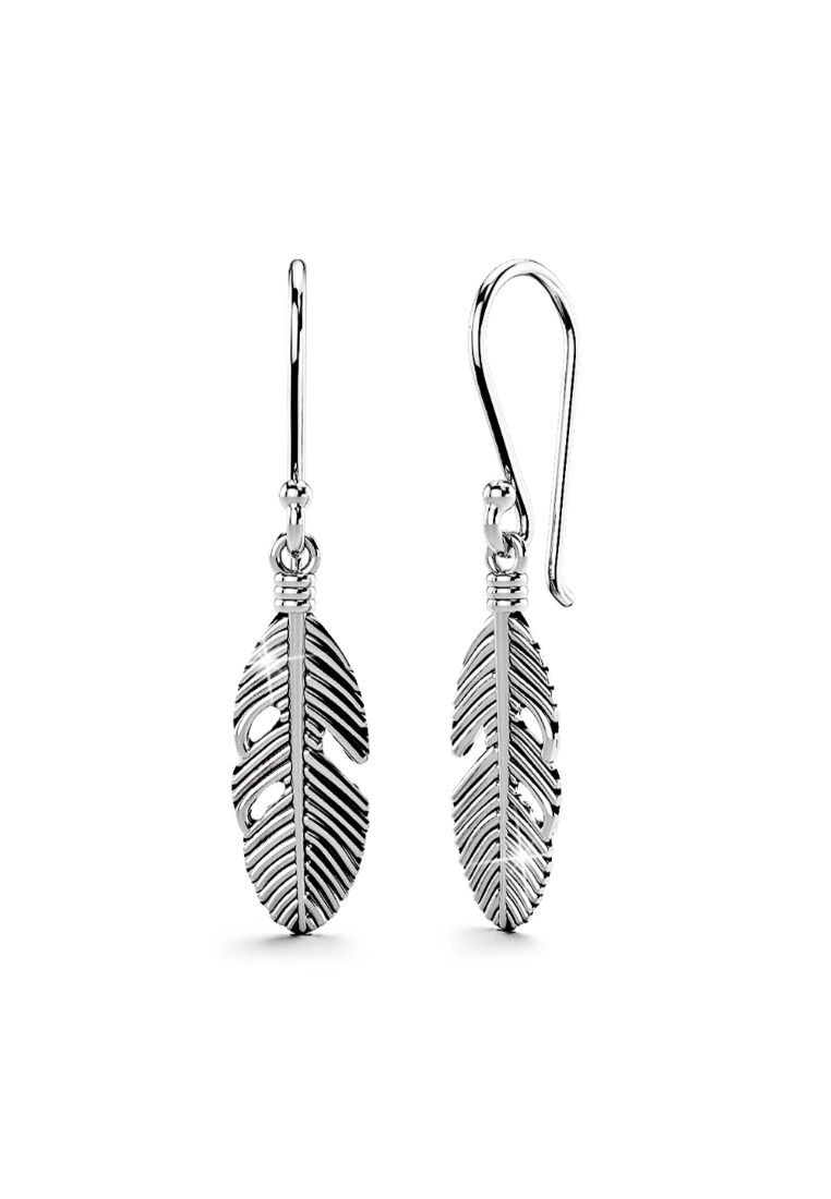 925 Signature 925 SIGNATURE Solid 925 Sterling Silver Oxidised Feather Dangle Earrings