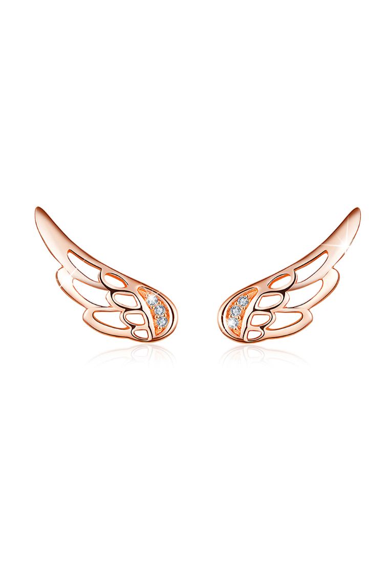 925 Signature 925 SIGNATURE Solid 925 Sterling Silver Free Me Angel Wing Rose Gold Stud Earrings