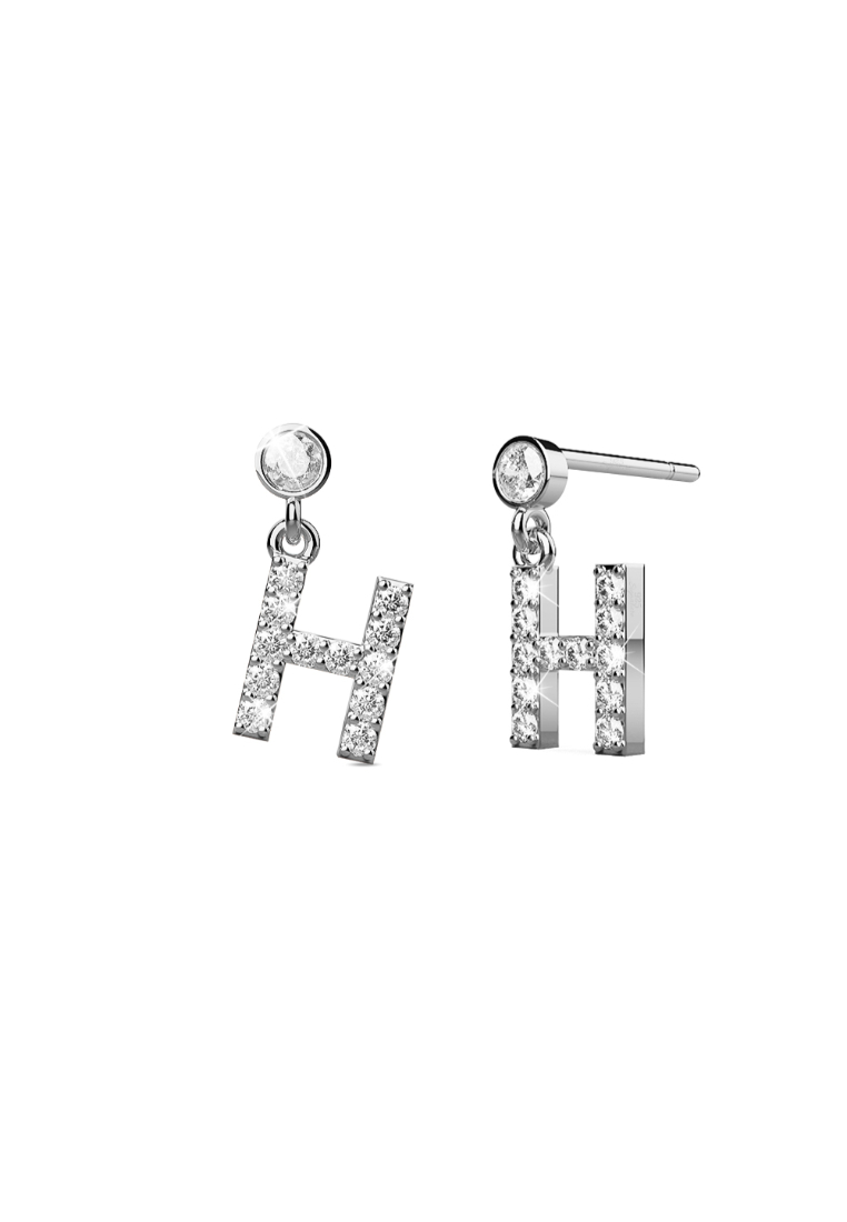 925 Signature 925 SIGNATURE Solid 925 Sterling Silver Initial Crystal Personalised Alphabet Letter Earrings - H