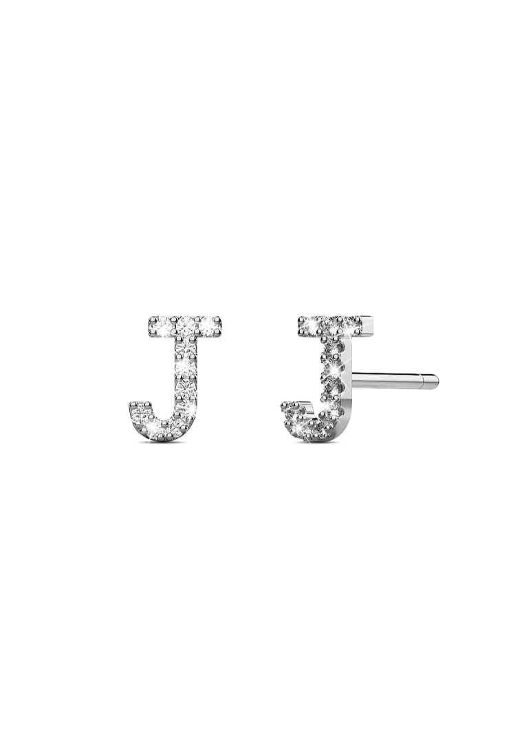 925 Signature 925 SIGNATURE Solid 925 Sterling Silver Glamour Alphabet Letter Earrings - J