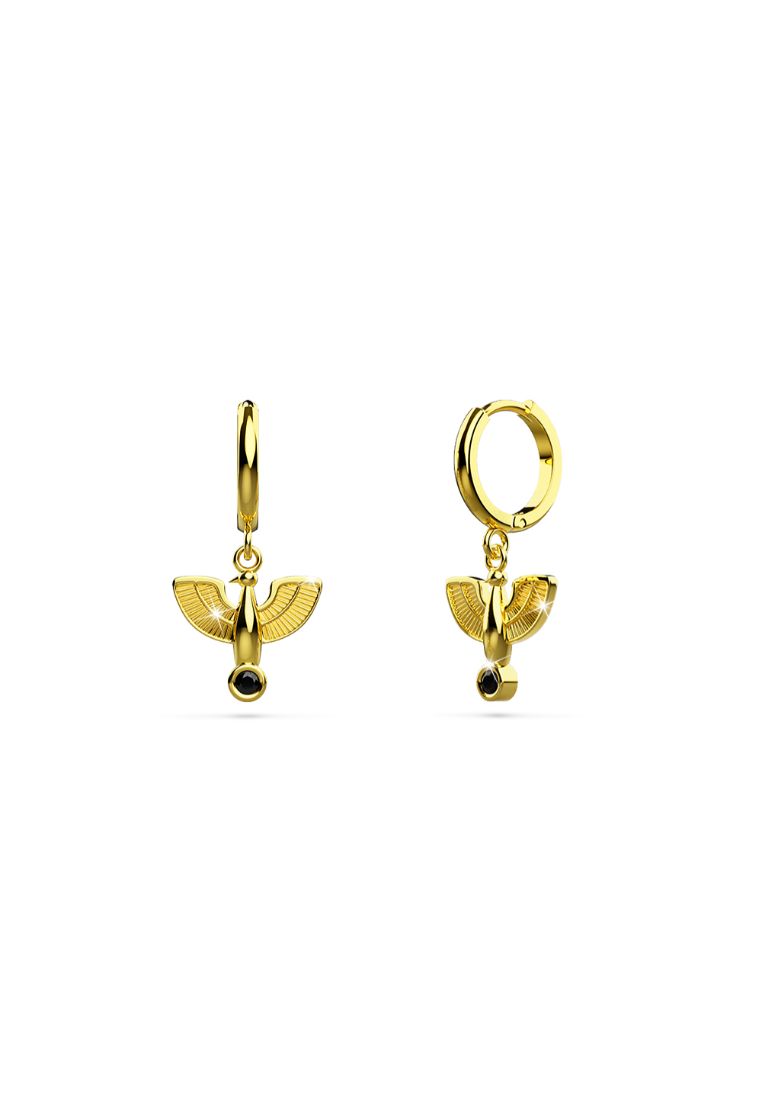 925 Signature 925 SIGNATURE Solid 925 Sterling Silver Egyptian Eagle Hoop Earrings in Gold Vermeil