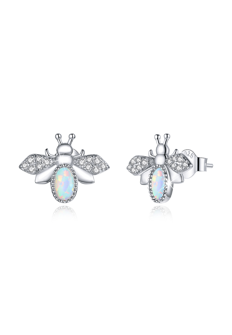 925 Signature 925 SIGNATURE Solid 925 Sterling Silver Queen Bee Cabochon Opal Stud Earrings