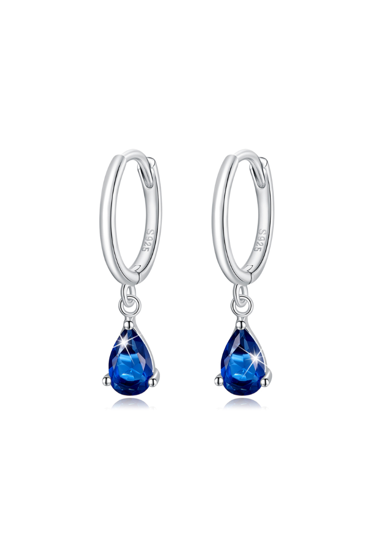925 Signature 925 SIGNATURE Solid 925 Sterling Silver Sapphire Blue Crystal Drop Earrings