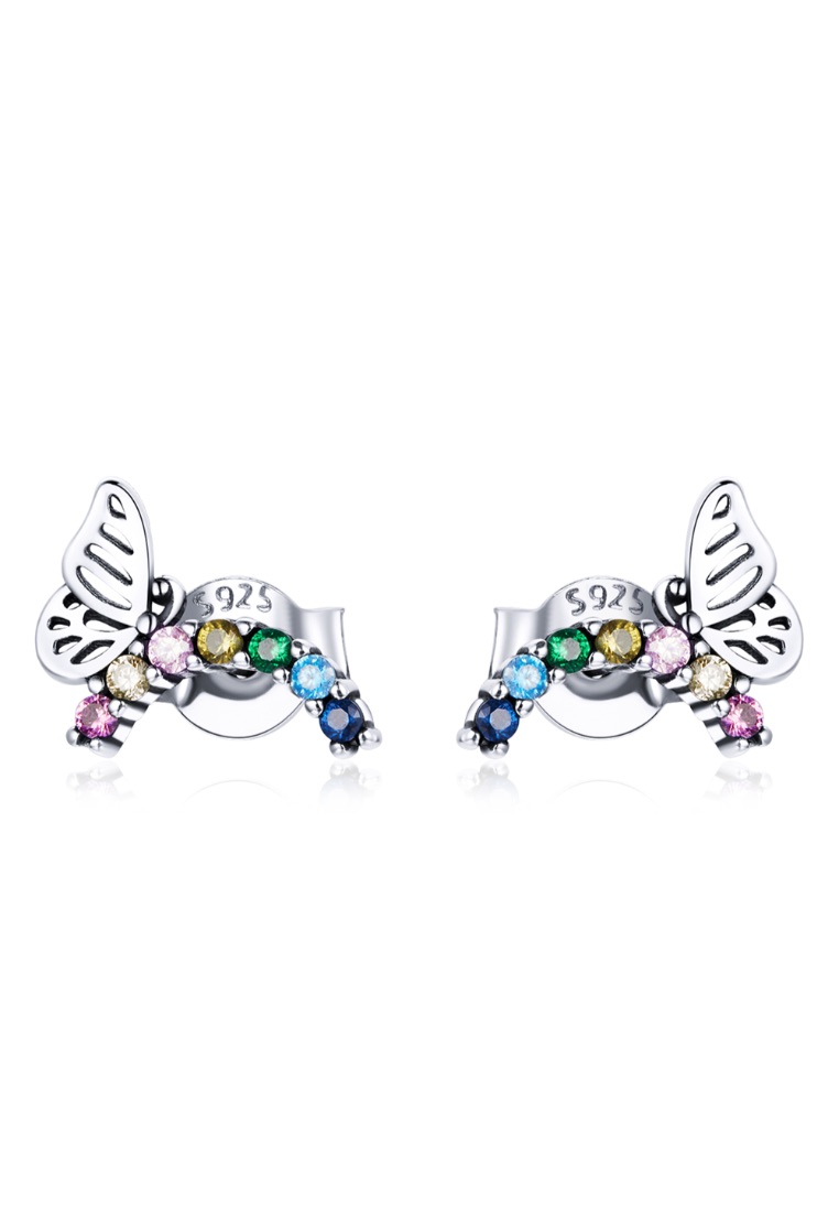 925 Signature 925 SIGNATURE Solid 925 Sterling Silver Multicoloured Butterfly Stud Earrings