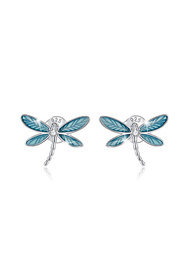 925 Signature 925 SIGNATURE Solid 925 Sterling Silver Dragonflies in Blue Stud Earrings
