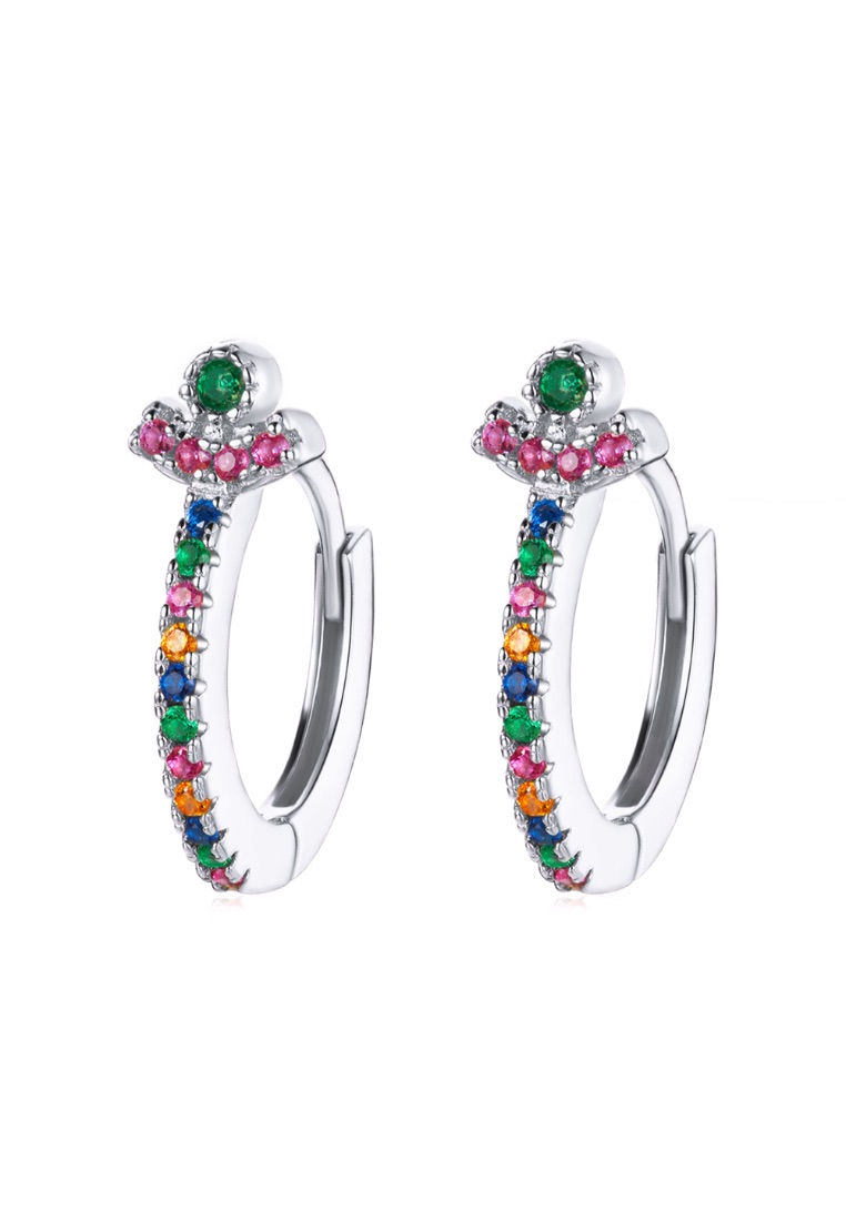 925 Signature 925 SIGNATURE Solid 925 Sterling Silver Multicoloured Huggies Earrings