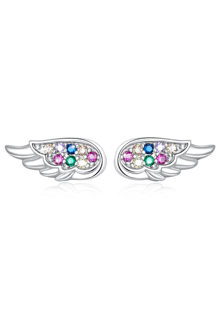 925 Signature 925 SIGNATURE Solid 925 Sterling Silver Guardian Angel Beaded Stud Earrings