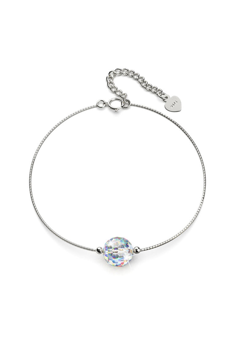 925 Signature 925 SIGNATURE Solid 925 Sterling Silver Round-Shaped Single Stone White Gold Filled Bracelet Embellished with Crystals from SWAROVSKI®