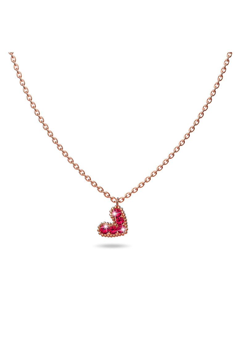 925 Signature 925 SIGNATURE Solid 925 Sterling Silver Bright Red Corundum Crystals Heart-Shaped Pendant Necklace