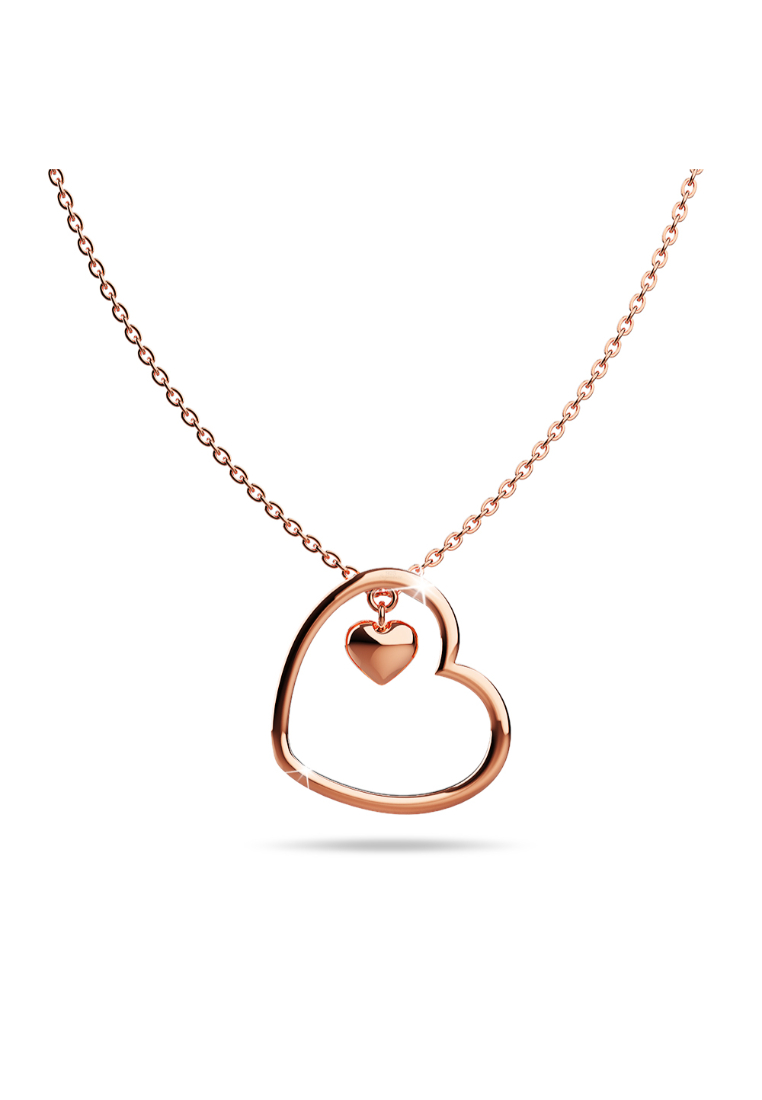 925 Signature 925 SIGNATURE Solid 925 Sterling Silver Rose Gold Filled Joined Heart-Shaped Pendant Necklace