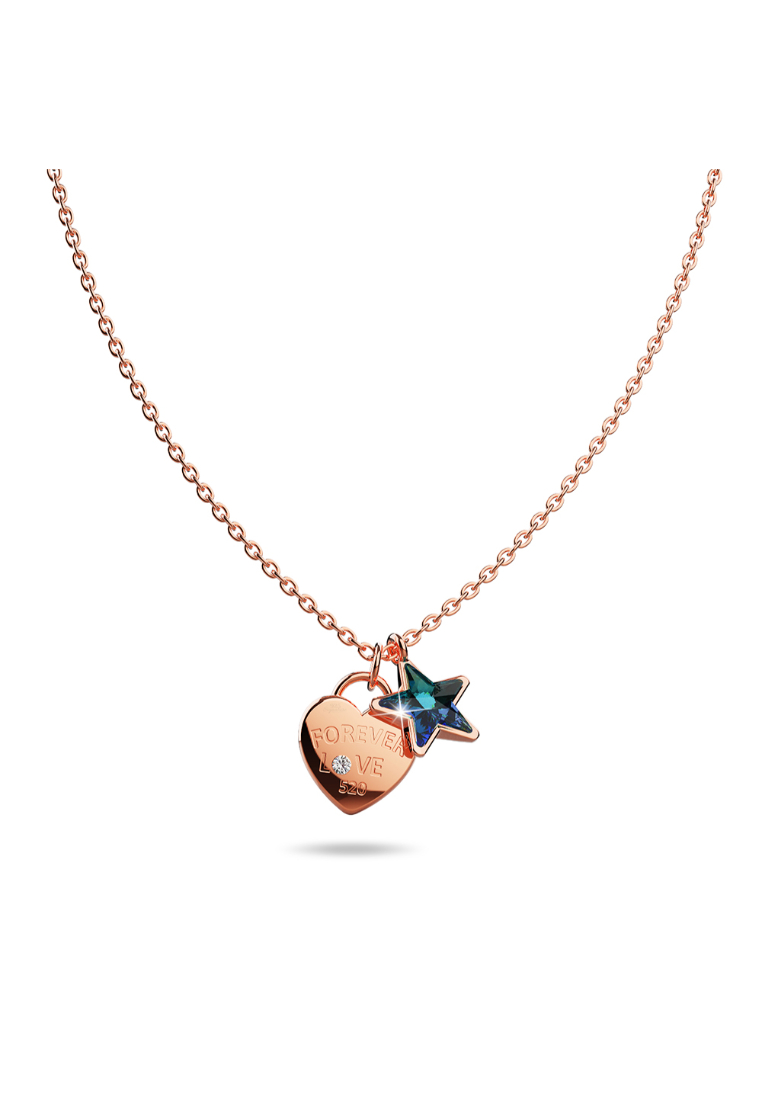 925 Signature 925 SIGNATURE Solid 925 Sterling Silver Rose Gold Filled Heart-Shaped Pendant and Bermuda Blue Starred Necklace Embellished with Crystals from SWAROVSKI®