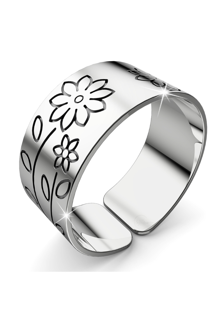 925 Signature 925 SIGNATURE Solid 925 Sterling Silver Antique Floral Engrave Ring - 7