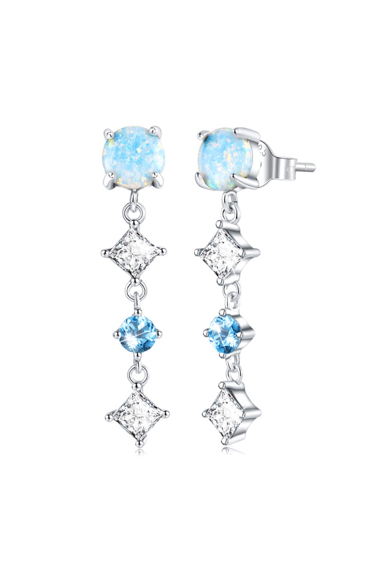 925 SIGNATURE Solid 925 Signature Silver Blue Crystal Drop Earrings
