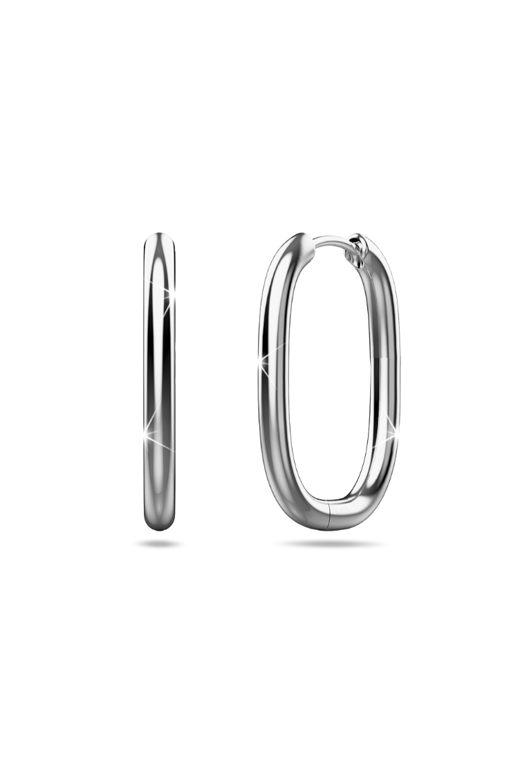 925 Signature 925 SIGNATURE Solid 925 Sterling Silver Social Oval Huggie Earrings