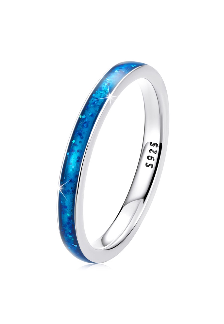 925 SIGNATURE Solid 925 Signature Silver Liquid Blue Ring