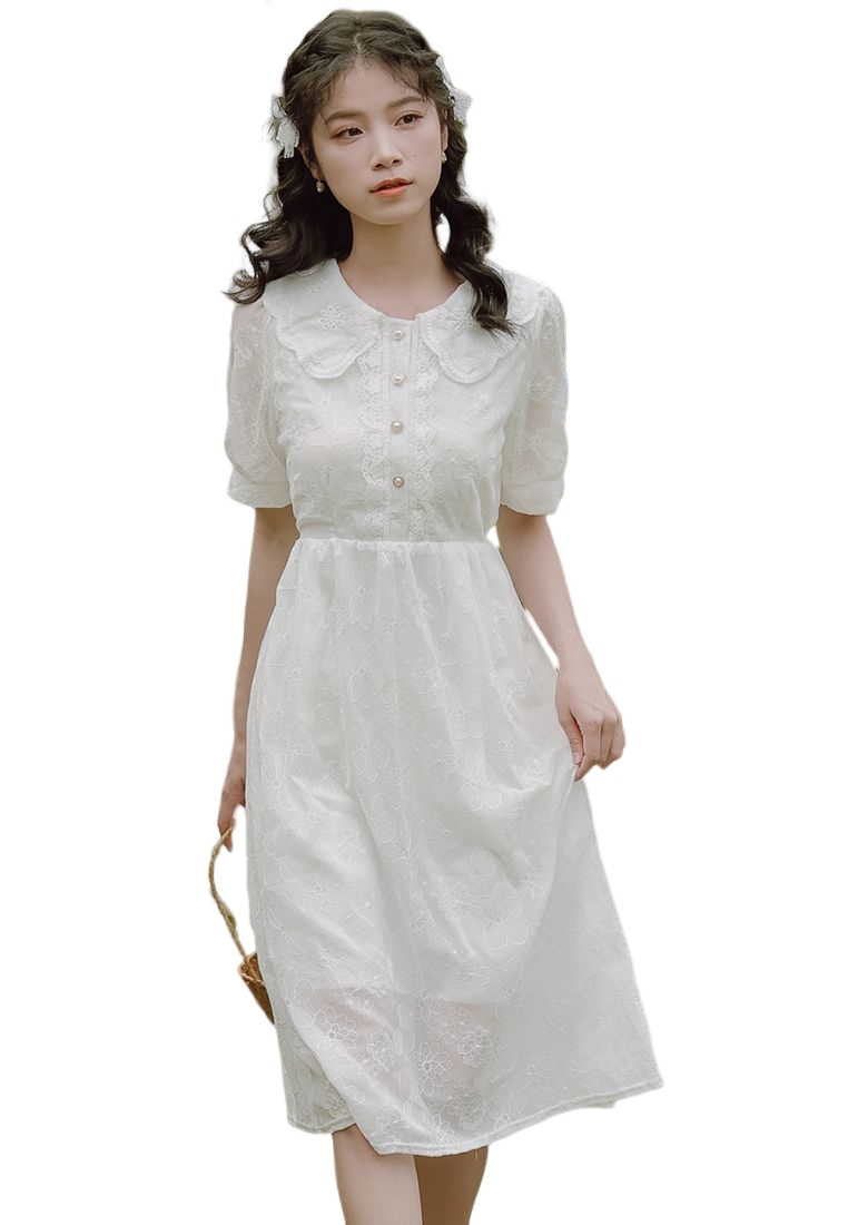 A-IN GIRLS 法式復古刺繡連身裙(有內襯)