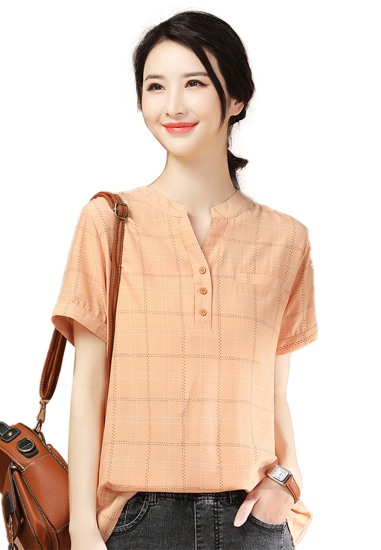 A-IN GIRLS 時尚格紋短袖襯衫