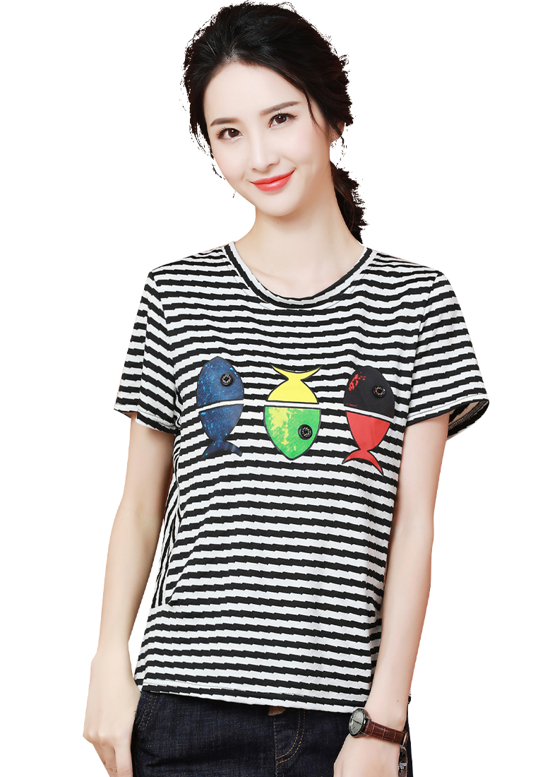 A-IN GIRLS 時尚條紋圓領短袖T恤