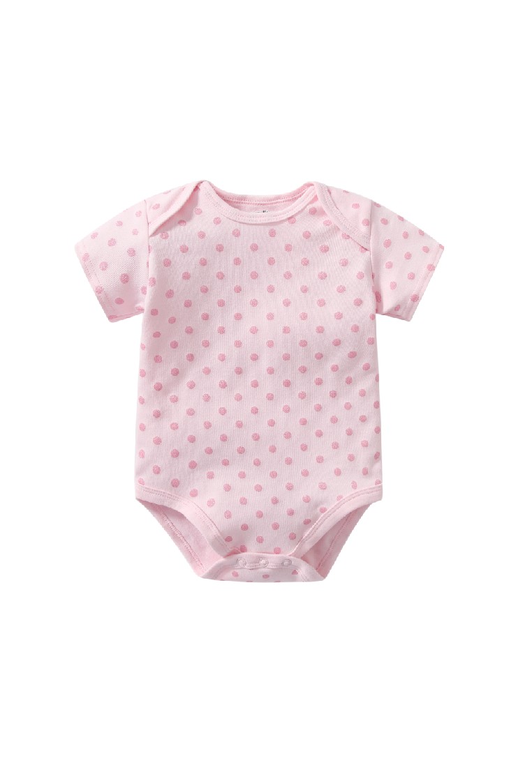 AKARANA BABY 基本系列優質新生兒女孩粉色閃光波點嬰兒連身衣一件雙面雙棉