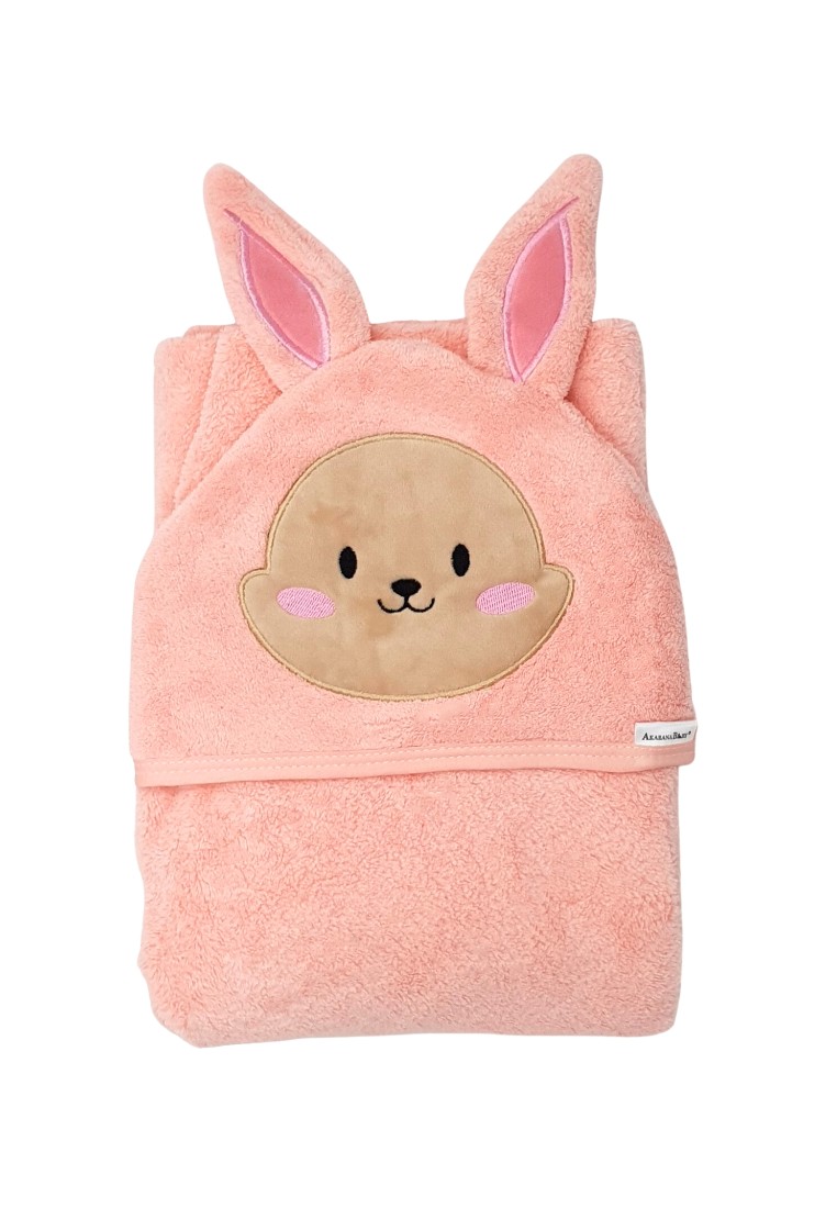 AKARANA BABY Akarana Baby Bunny 超細纖維珊瑚絨嬰兒連帽浴巾 - 兔子粉色