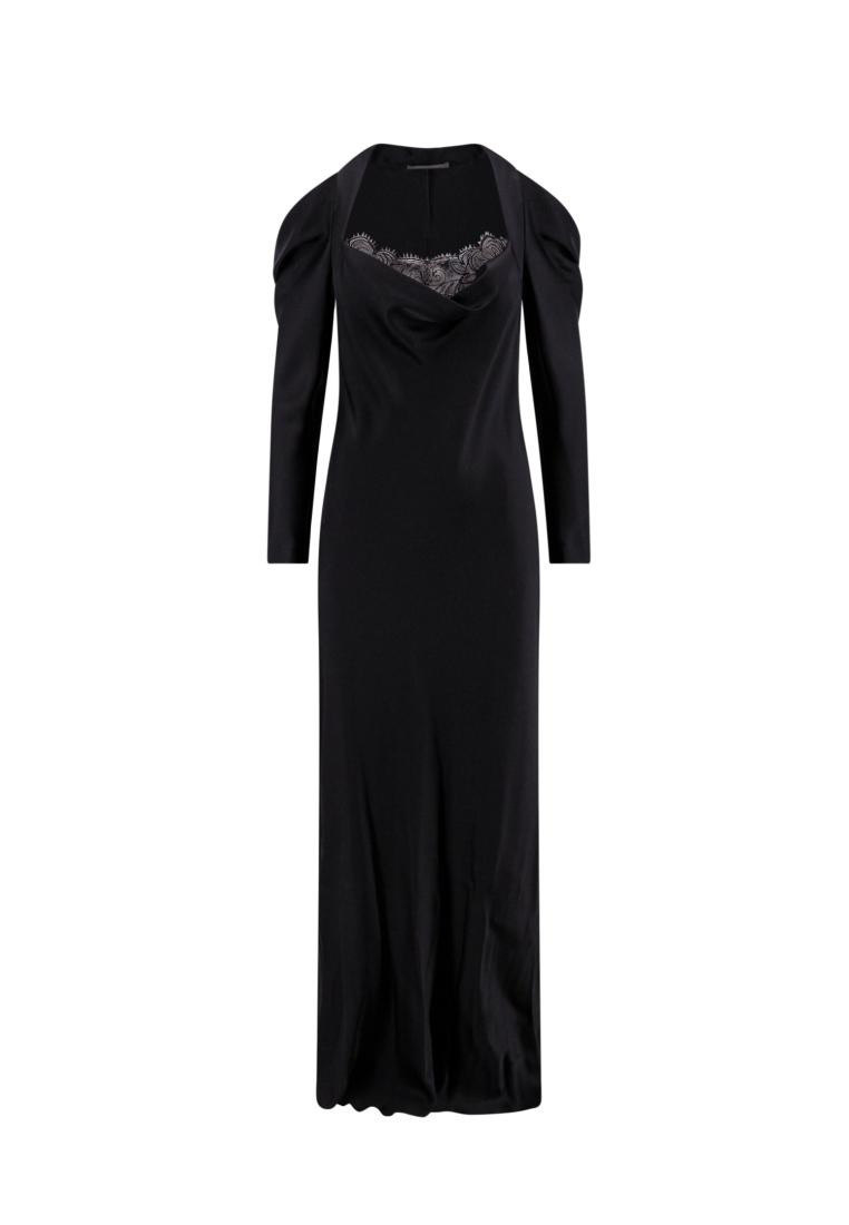 Alberta Ferretti Satin dress with lace profile - ALBERTA FERRETTI - Black