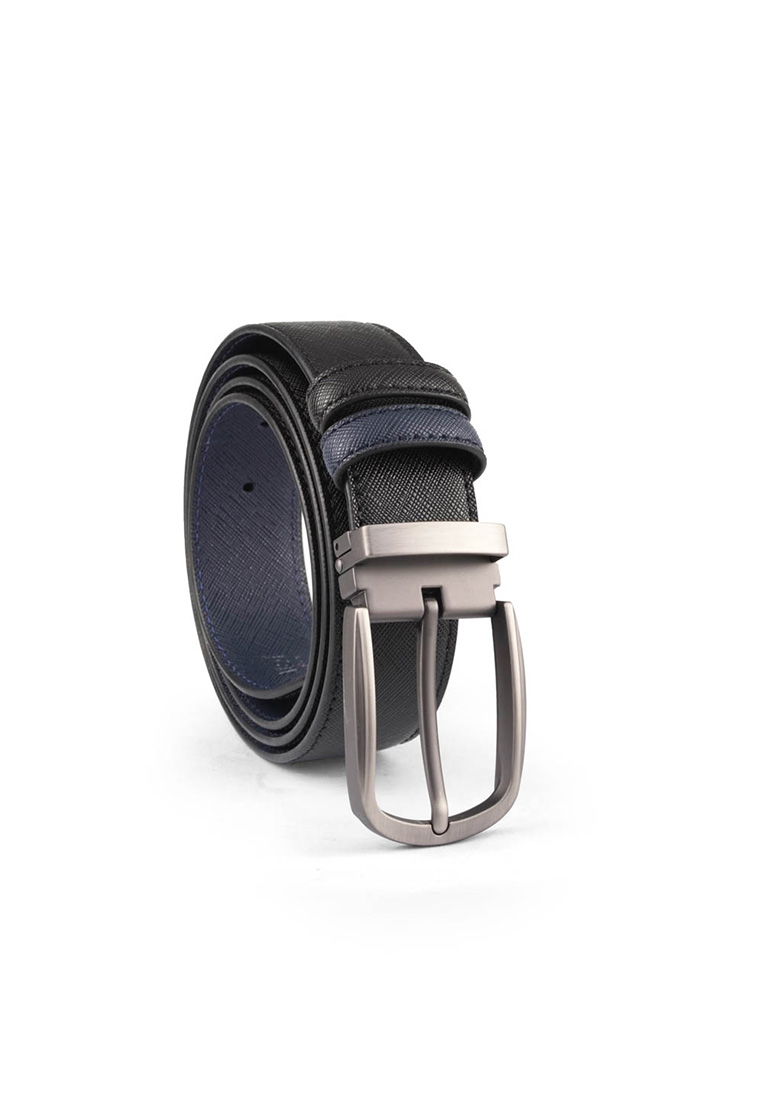 Alef Denver Pin Buckle Reversible 35MM Men's Leather Belt Black/Navy (110cm)