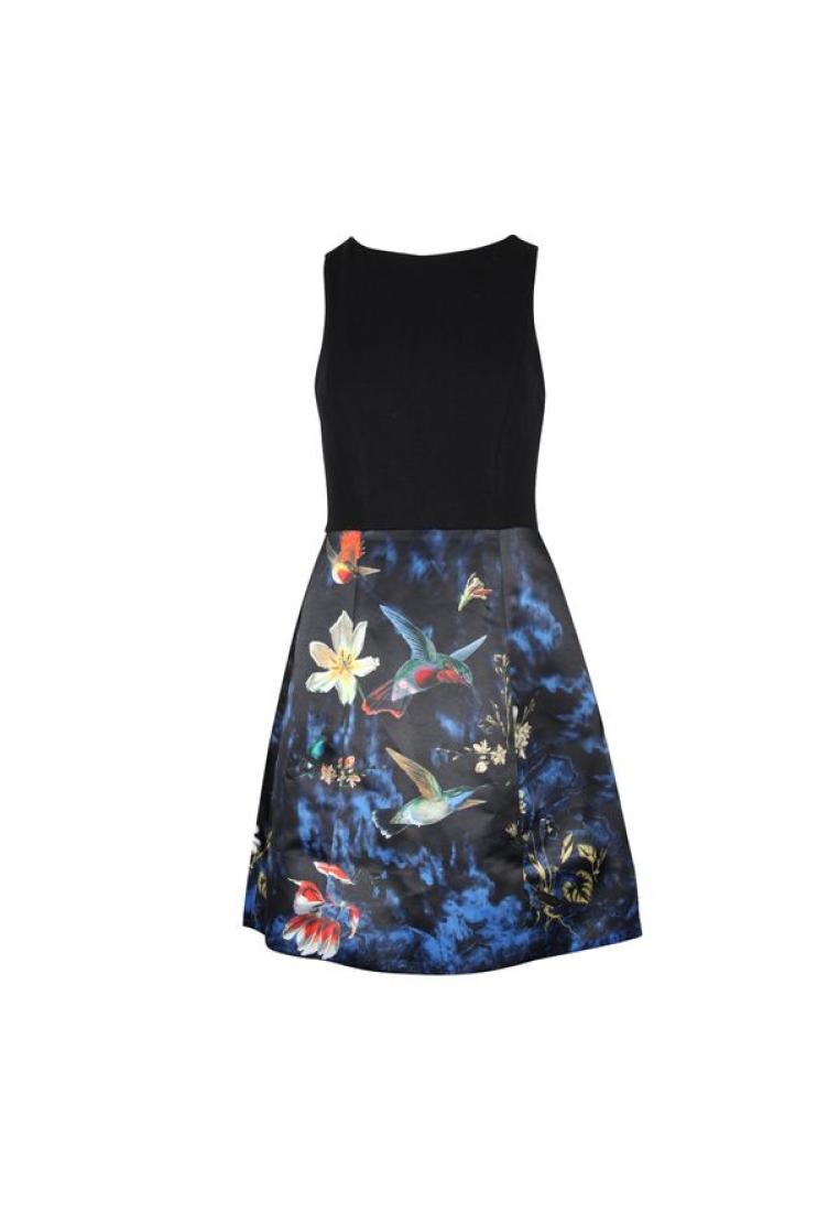 Alice + Olivia 黑色/海軍藍色印刷連衣裙