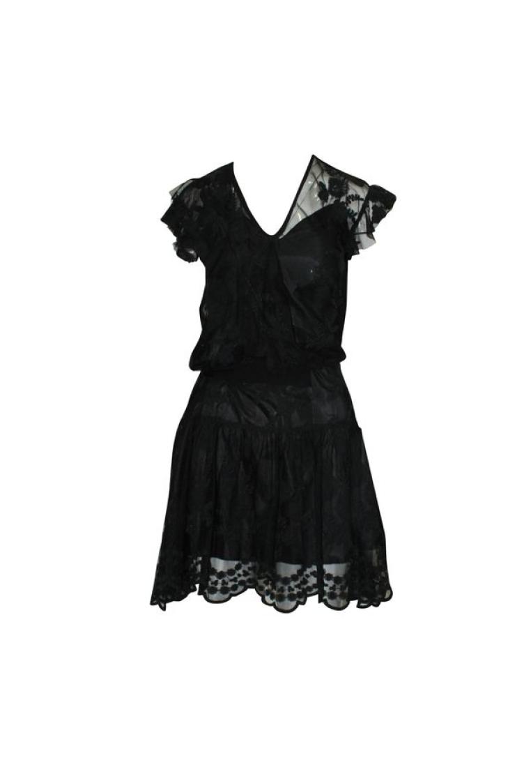 Anna Sui 黑色蕾絲膝蓋長連衣裙，內連衣裙