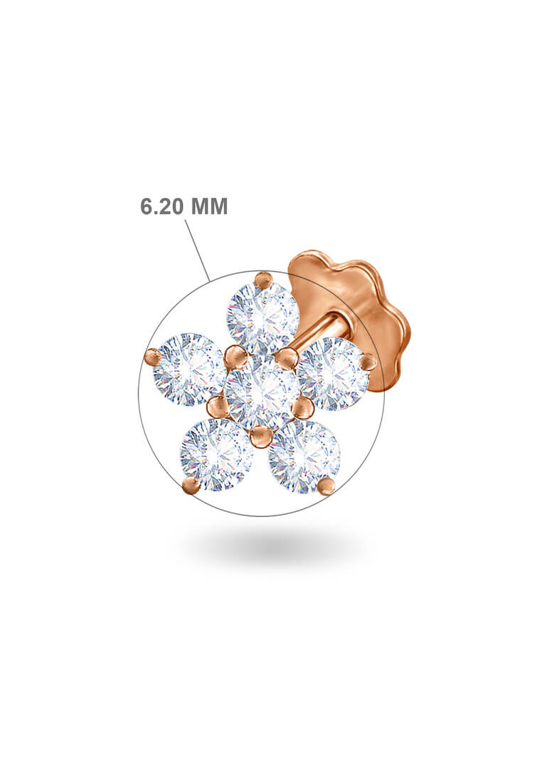 Aquae Jewels Earrings Fairy Flower, 18K Gold and Diamonds - Rose Gold - Stud Earring, Pair