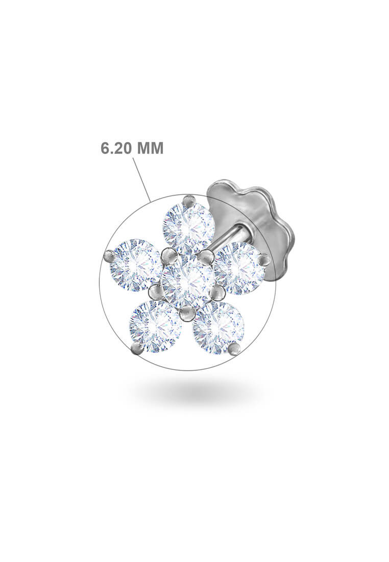 Aquae Jewels Earrings Fairy Flower, 18K Gold and Diamonds - White Gold - Stud Earring, Pair