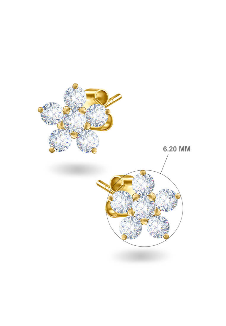 Aquae Jewels Earrings Fairy Flower, 18K Gold and Diamonds - White Gold - Stud Earring, Single