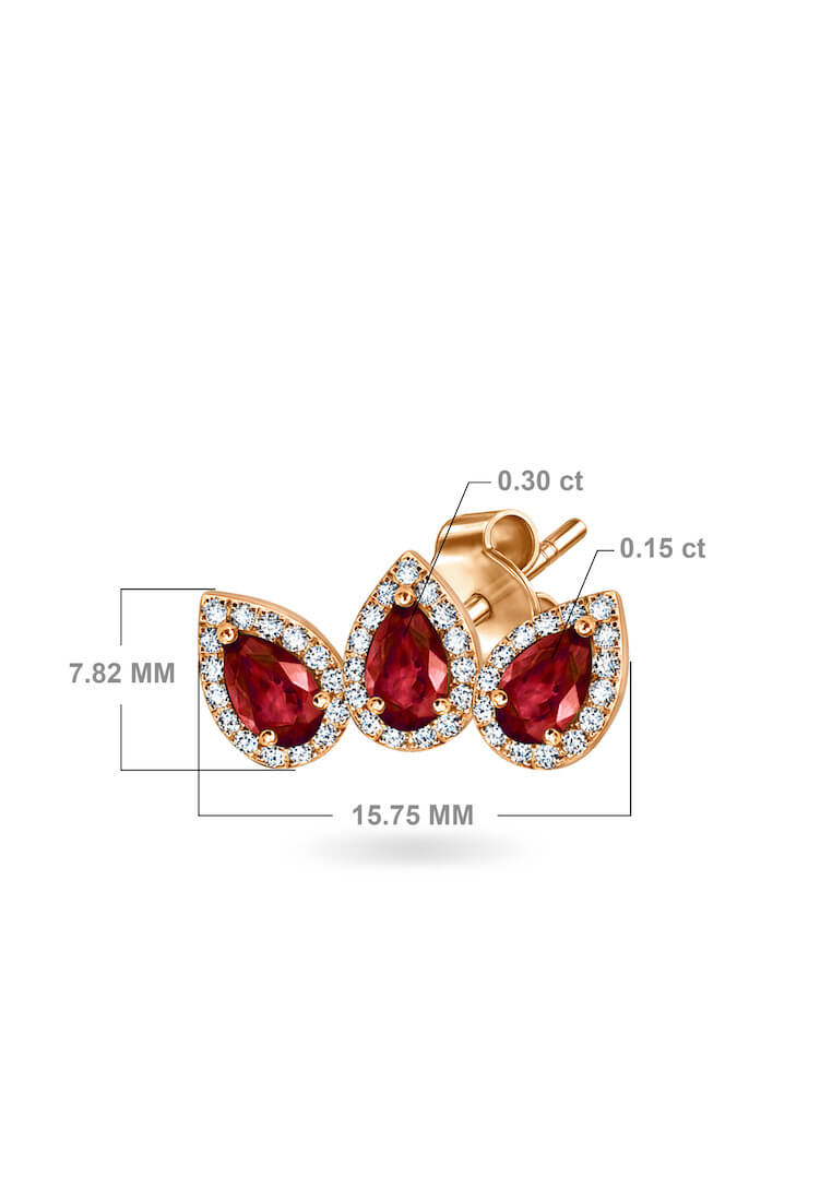 Aquae Jewels Earrings Stud Triplet Empress 18K Gold and Diamonds (Single) - Rose Gold, Emerald