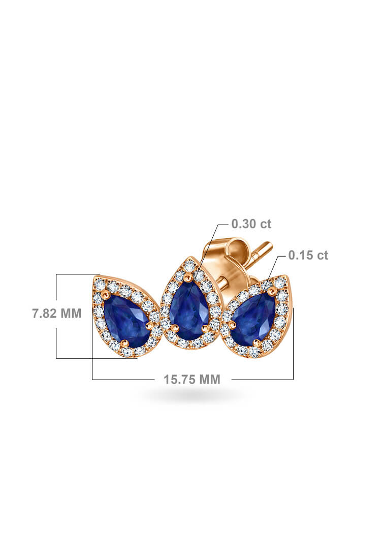 Aquae Jewels Earrings Stud Triplet Empress 18K Gold and Diamonds (Single) - Rose Gold, Ruby